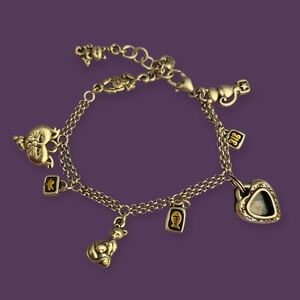 Vtg BRIGHTON I Love My Cat Charm Double Chain Bracelet
